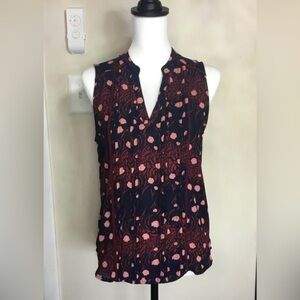 Alice blue Sleeveless Dark Blue Blouse with pink and salmon colored  design